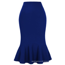 Kate Kasin Occident Women's Fashion OL Causal Blue Mermaid Hips-Wrapped Pencil Skirt KK000241-3